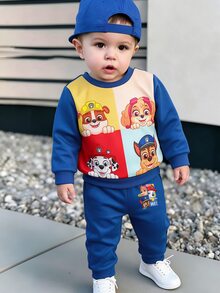 SHEIN | PAW Patrol 2Pcs Baby Boy Cartoon Print Colorblock Long Sleeve Soft Casual Set Daily Play Fall Winter - Multicolor - View 8