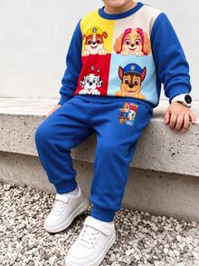 SHEIN | PAW Patrol 2Pcs Baby Boy Cartoon Print Colorblock Long Sleeve Soft Casual Set Daily Play Fall Winter - Multicolor - View 1