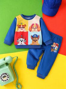 SHEIN | PAW Patrol 2Pcs Baby Boy Cartoon Print Colorblock Long Sleeve Soft Casual Set Daily Play Fall Winter - Multicolor - View 3