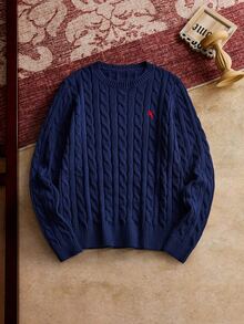 HIMLAND Men's Casual Loose Fit Long Sleeve Knit Sweater, & Daily Wear, School - Navy Blue - View 6