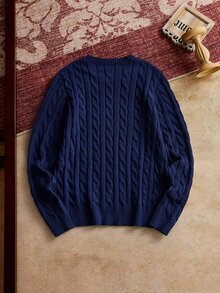HIMLAND Men's Casual Loose Fit Long Sleeve Knit Sweater, & Daily Wear, School - Navy Blue - View 2