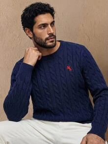HIMLAND Men's Casual Loose Fit Long Sleeve Knit Sweater, & Daily Wear, School - Navy Blue - View 7