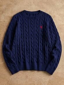 HIMLAND Men's Casual Loose Fit Long Sleeve Knit Sweater, & Daily Wear, School - Navy Blue - View 1