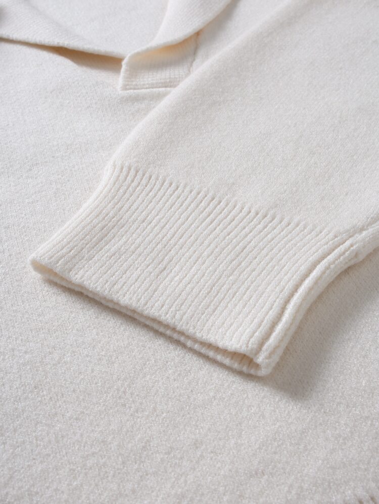 Calmiston Men's Minimalist Ribbed Patchwork Long Sleeve Sweater Fashion Formal Poleron Baggy Jeans - White - View 4