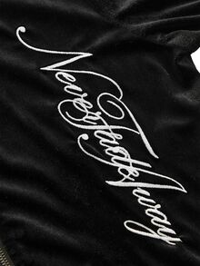 ROMWE Vintage Y2K Velvet Y2K Letter Slogan Embroidered Slim Fit Plus Size Sweatshirt - Black - View 7