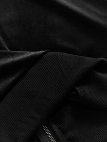ROMWE Vintage Y2K Velvet Y2K Letter Slogan Embroidered Slim Fit Plus Size Sweatshirt - Black - View 8