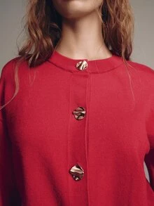 MOTF PREMIUM AUTUMN/WINTER CASUAL FRONT BUTTON KNIT CARDIGAN - Red - View 6