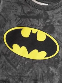 BATMAN X SHEIN 2件組男嬰卡通圖案長袖柔軟休閒套裝，適合日常玩耍，秋冬款 - 彩色 - 查看 7