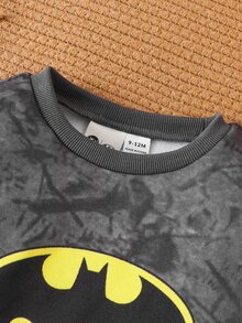 BATMAN X SHEIN 2件組男嬰卡通圖案長袖柔軟休閒套裝，適合日常玩耍，秋冬款 - 彩色 - 查看 4