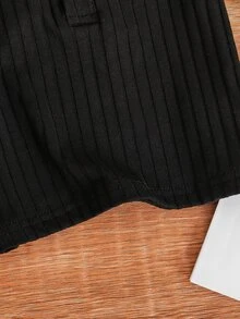 SHEIN Vintaside Kids Unisex Baby Ribbed Polo Neck T-Shirt  White  Suitable For Boys/Girls To Wear In All Occasions Summer  All-Match Versatile Best Choice - Black - View 6