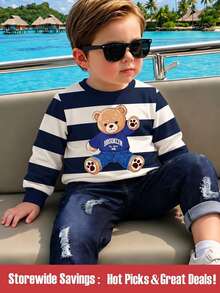 SHEIN 2pcs/Set Pakaian Kasual Bayi Laki-laki untuk Kembali ke Sekolah, Balita, Baju Lengan Panjang dan Celana, Setelan Musim Gugur - Biru - View 3
