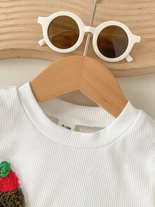 SHEIN 女婴夏季蓝色纹理无袖上衣和蓝色格子短裤套装，饰有蓝色蝴蝶结，日常必备单品 - 藍色 - 查看 5