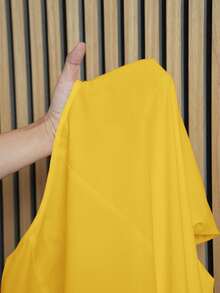 Slaydiva Gaun Wanita Ukuran Plus Elegan & Cocok untuk Perjalanan & Liburan & Kasual, Lengan Pendek Warna Putih Polos dengan Kerah Berlekuk, Model A-Line, Panjang Selutut, Musim Semi/Panas - Kuning - View 7