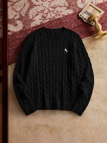 HIMLAND Men Knitted Casual Loose Fit Long Sleeve Sweater, Stylish And Youthful, For Daily Wear - Black - View 7