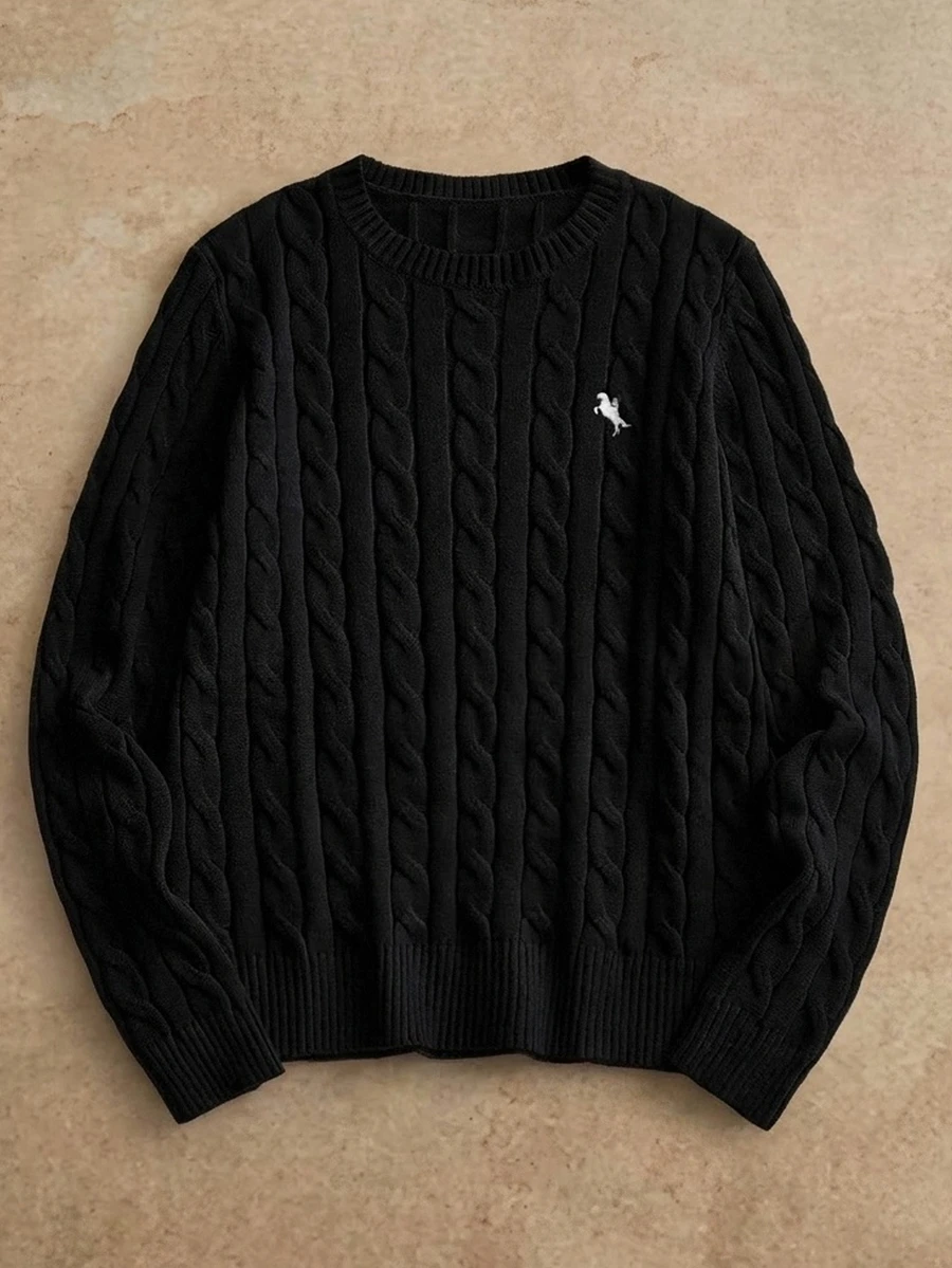 HIMLAND Men Knitted Casual Loose Fit Long Sleeve Sweater, Stylish And Youthful, For Daily Wear - Black - View 1