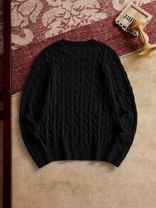 HIMLAND Men Knitted Casual Loose Fit Long Sleeve Sweater, Stylish And Youthful, For Daily Wear - Black - View 2