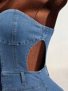 Mistrie Women's Button Casual Daily Strapless Denim Dress - Light Wash - View 9