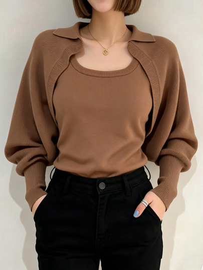 FRIFUL Women's Solid Color Single Button Tank Top And Camisole 2 Pieces Set