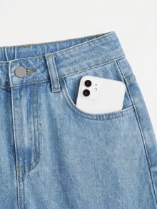 SHEIN 青少年女孩夏季休閒藍色牛仔裙 2026 秋冬款 可愛 Y2K 百搭 萬聖節新年 - 藍色 - 查看 5