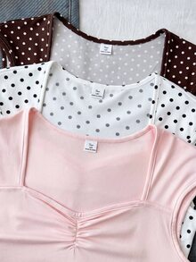 青少年女孩純色甜心領百褶休閒背心上衣 - 彩色 - 查看 6