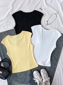Teen Girl Solid Color Sweetheart Neck Pleated Casual Tank Top Pcs - Multicolor - View 4