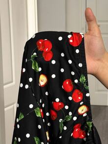 Veslaya 2025 New Mini Cherry Pattern Sweet Bodycon Dress - Black - View 8
