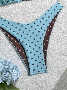 SHEIN Swim Women's Summer Vacation Beach Polka Dot Print Halter Bikini Set - Multicolor - View 5