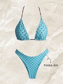 SHEIN Swim Women's Summer Vacation Beach Polka Dot Print Halter Bikini Set - Multicolor - View 1