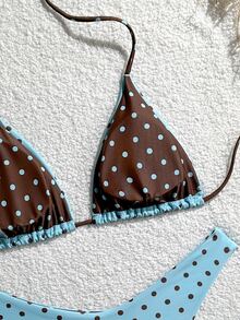 SHEIN Swim Women's Summer Vacation Beach Polka Dot Print Halter Bikini Set - Multicolor - View 8