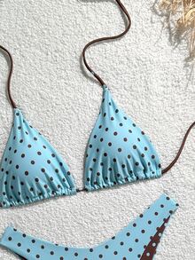 SHEIN Swim Women's Summer Vacation Beach Polka Dot Print Halter Bikini Set - Multicolor - View 6