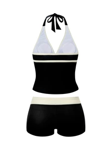 Elavelle 2026 Spring/Summer New Plus Size One-Piece Black Deep V-Neck Shoulder Strap Digital Print Design Women's Bikini Swimwear Top, Casual For Beach And Vacation Wear - Multicolor - View 3