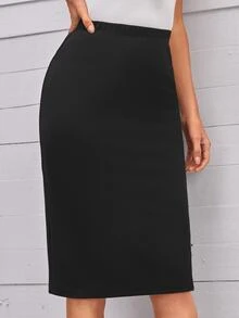 Medorina High Waist Solid Skirt Teachers' Day Formal Office Work Black Summer Elegant Basic - Black - View 5
