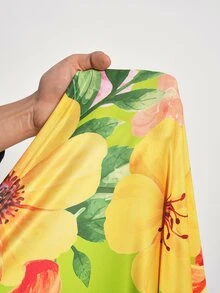 Veslaya Plus Size Women's Lime Green Summer Boho Tropical Beach Vacation Holiday Dress,Elegant One Shoulder Floral Print Ruched Waist Slim Fit Bodycon Maxi - Multicolor - View 11