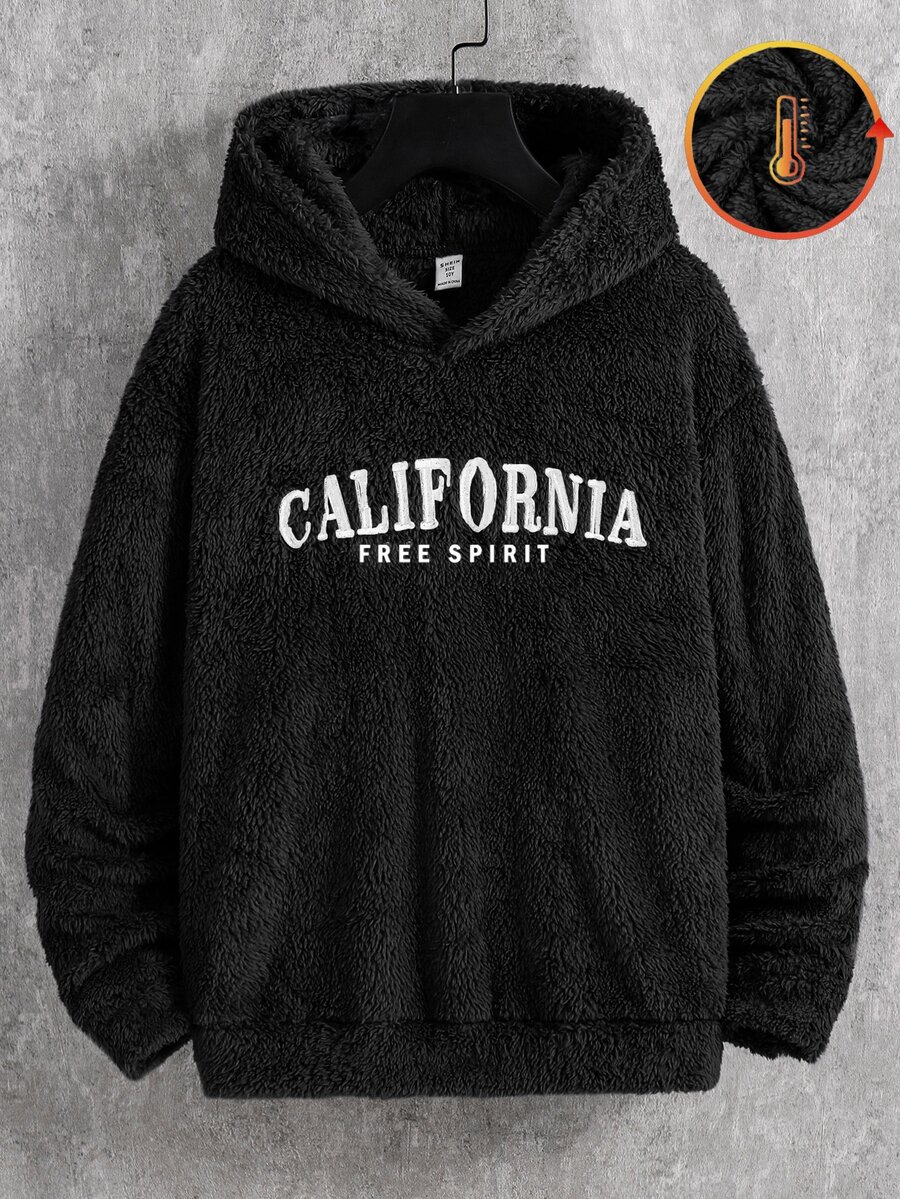 SHEIN Sweatshirt Longgar Berkerudung Lembut dengan Bordir Huruf untuk Anak Laki-Laki Remaja, Cocok untuk Sekolah, Olahraga, Jalan-jalan, dan Pertemuan di Musim Gugur/Dingin, Gaya Serbaguna untuk Semua Acara - Hitam - View 1