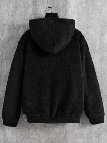 SHEIN Sweatshirt Longgar Berkerudung Lembut dengan Bordir Huruf untuk Anak Laki-Laki Remaja, Cocok untuk Sekolah, Olahraga, Jalan-jalan, dan Pertemuan di Musim Gugur/Dingin, Gaya Serbaguna untuk Semua Acara - Hitam - View 2