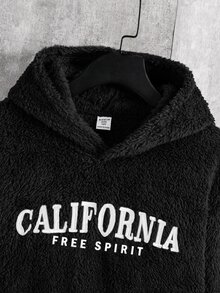 SHEIN Sweatshirt Longgar Berkerudung Lembut dengan Bordir Huruf untuk Anak Laki-Laki Remaja, Cocok untuk Sekolah, Olahraga, Jalan-jalan, dan Pertemuan di Musim Gugur/Dingin, Gaya Serbaguna untuk Semua Acara - Hitam - View 5