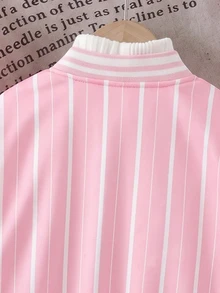 1pc Basic/Casual/College Striped Letter/Star Pattern/Los Angeles Print/Baseball Jacket,Suitable For Daily/Outing/Back To School/Multiple Occasions,Spring/Summer/All Season,Toddle Girls Sets,Children Daily Comfort - Pink - View 6