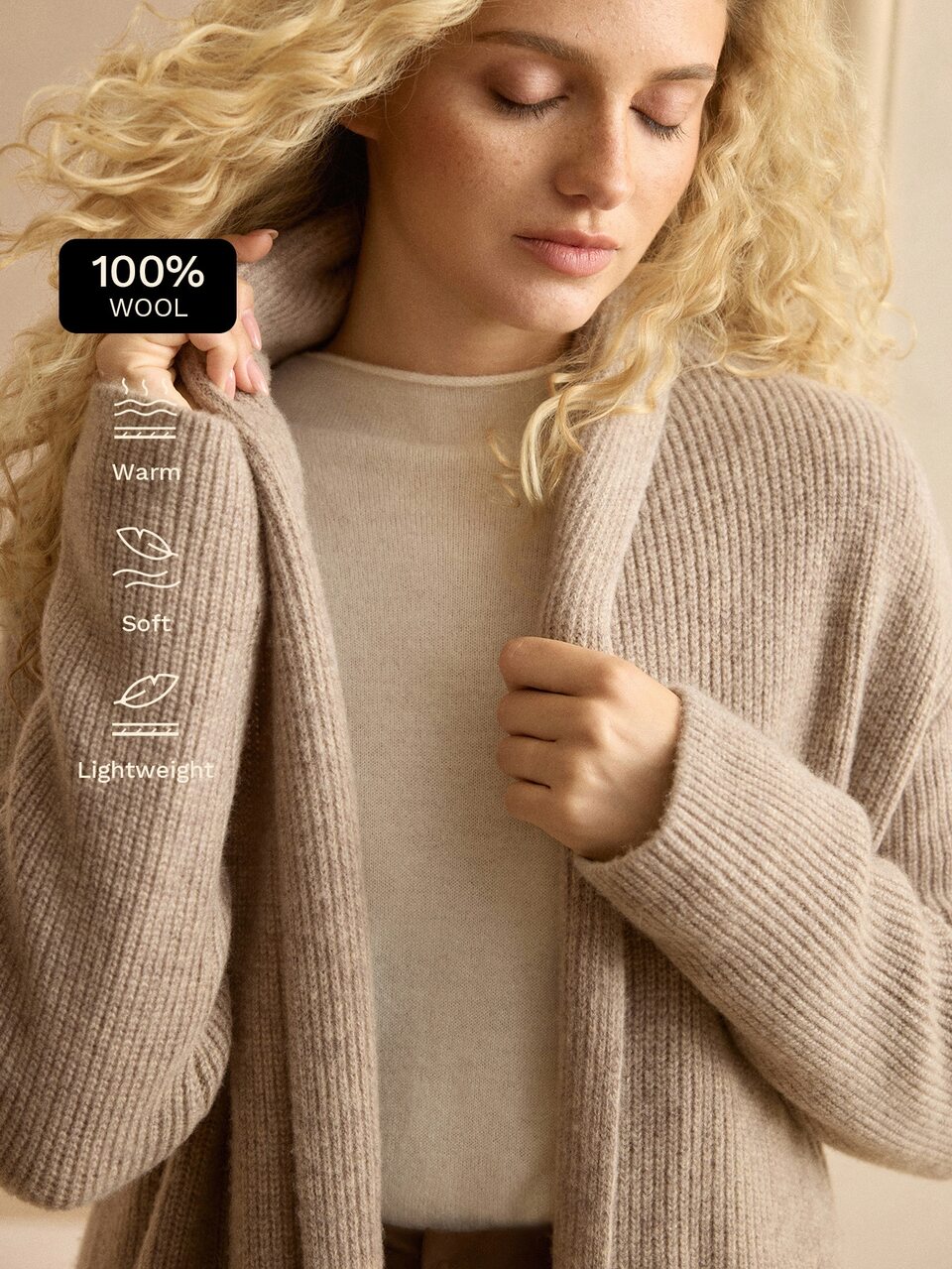 MOTF 100% MERINO WOOL RIBBED FRONT OPEN CARDIGAN