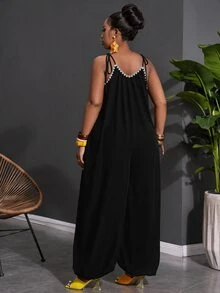 Veslaya 大码女式休闲贝壳花朵连体裤，适合春夏穿着 - 彩色 - 查看 2