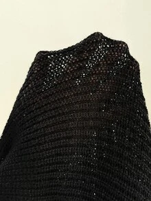 SHEIN CURVE+ Women Plus Size Pullover Turtleneck Batwing Sleeve Solid Color Sweater - Black - View 8
