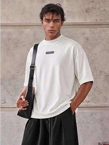 ESTAVOR Men's Knit Casual Daily Solid Color Loose Short Sleeve Oversized Boxy T-Shirt,Cropped Tee - White - View 1