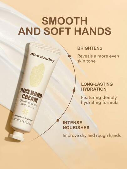 SlowSunday Rice Hand Cream, With Niacinamide, Shea Butter, Rice Extract, Brightening, Long-Lasting Moisturizing, Refreshing And Non-Greasy, Long-Lasting Fragrance, Suitable For Fall & Winter, Y2K, Ideal For Party, Halloween & Christmas