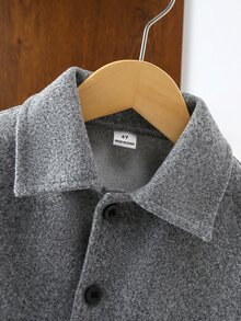 SHEIN 男童羊毛混紡休閒時尚翻領口袋夾克，適合日常外出、上學及各種場合，男童外套，秋冬外衣 - 灰色 - 查看 7