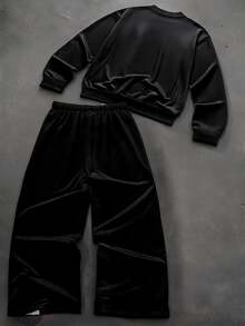 Teen Boys' Colorblock Patchwork Sweatshirt And Pants Set, Contrast Camo Panel Long Sleeve Top, Fall Winter Streetwear Tracksuit - Black - View 3