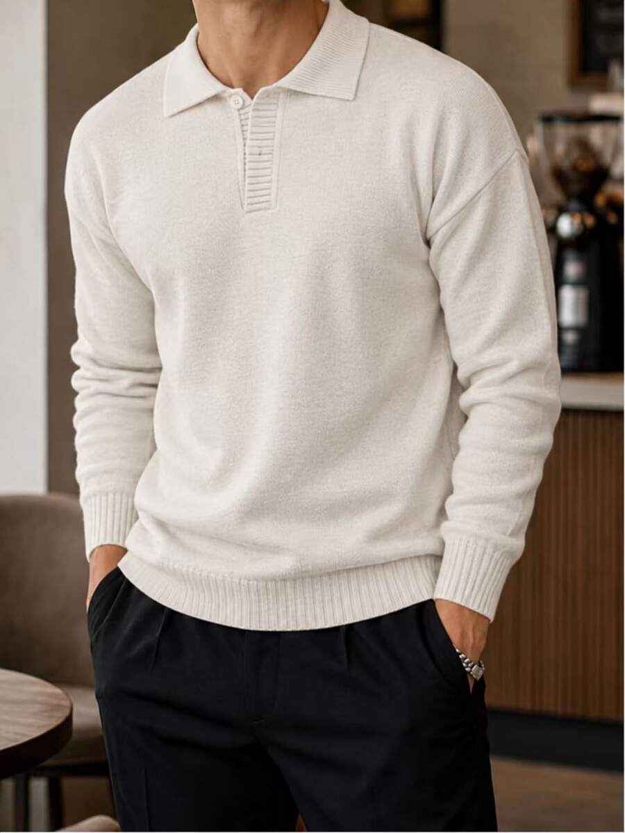 RONVEXI Men's Striped Letter Pattern Casual Daily Long Sleeve Sweater Poleron Swag Pull - Apricot - View 1