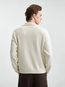 RONVEXI Men's Striped Letter Pattern Casual Daily Long Sleeve Sweater Poleron Swag Pull - Apricot - View 3
