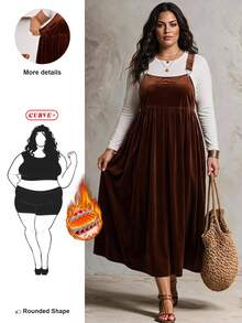 SHEIN CURVE+ Plus Size Casual Solid Color Dress For Autumn Christmas - Coffee Brown - View 1