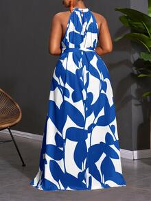 Veslaya 大尺碼女款全印花繫腰休閒派對洋裝 - 藍色 - 查看 2