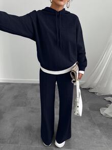 SHEIN Women Navy Marl Oversize Sweatshirt And Sweatpant Two Pieces Set - Navy Blue - View 6