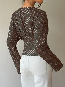 Siren Gaze Kaos Wanita Seksi Motif Polkadot Leher V Dalam, Musim Gugur - MultiWarna - View 5